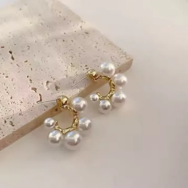 C Shaped Pearl Hoop Earring